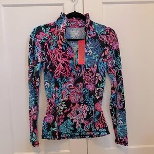 Brand New Lilly Pulitzer Justine 1/2 Zip UPF 50+ in Onyx Twilight Coral